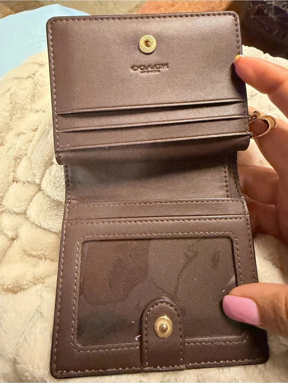 Coach Brown and Black Signature Small Wallet with Gold Hardware